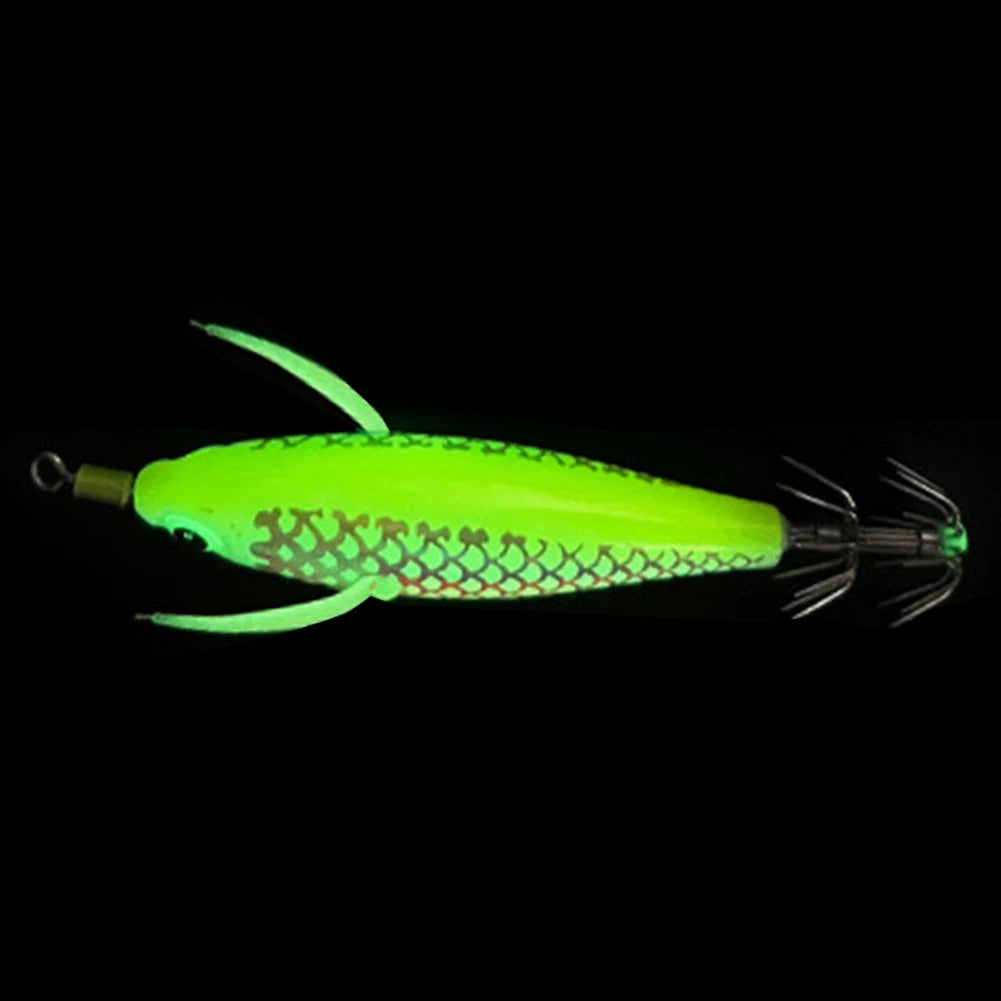 Luminous Squid Hook Lure - Glow-in-Dark, 3D Eyes, Double Hook for Night Squid & Cuttlefish Fishing