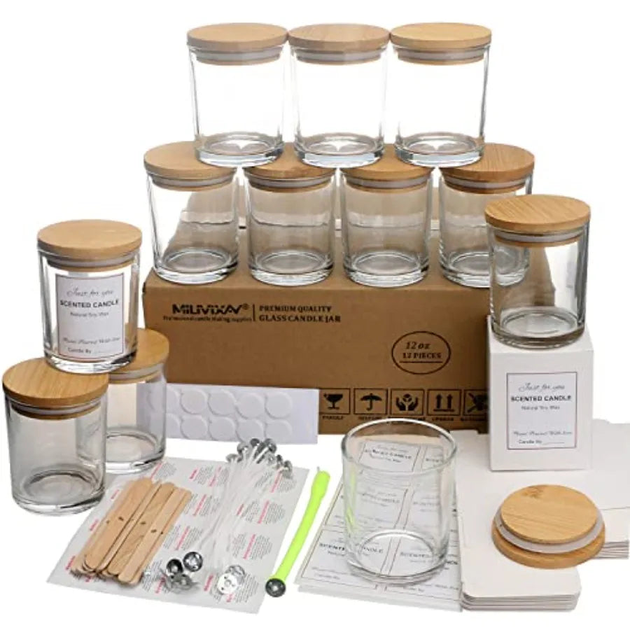 12-Pack 12 oz Glass Candle Jars with Lids, 5 Finishes | StriveRiseFit