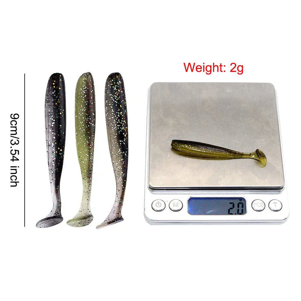 10-Pack T-Tail Paddle Soft Swimbaits - 90mm PVC, Bass & Trout, Fresh & Saltwater