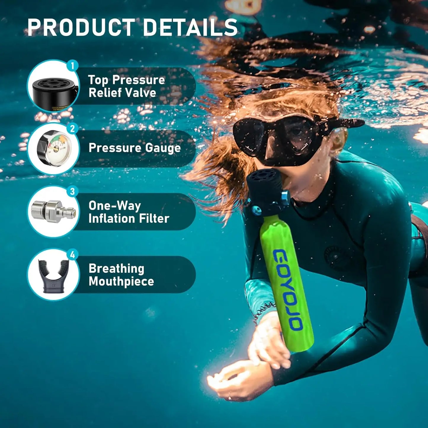 GOYOJO Mini Scuba Tank 0.5L | Portable Diving Tank, Emergency Pony Bottle, Freediving & Snorkeling