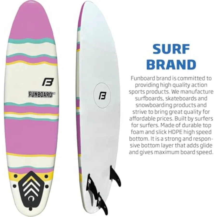 6ft Foam Funboard Surfboard with 3 Fins Leash & Wood Stringers for Beginner & Intermediate | StriveRiseFit