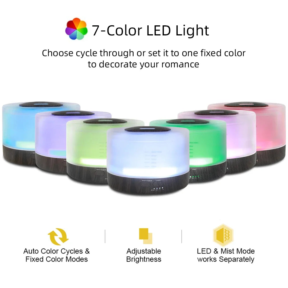 500ml Diffuser with 6 Soothing Oils, 7 Mood Lights, Auto-Off, Whisper-Quiet, Sleep & Stress Relief