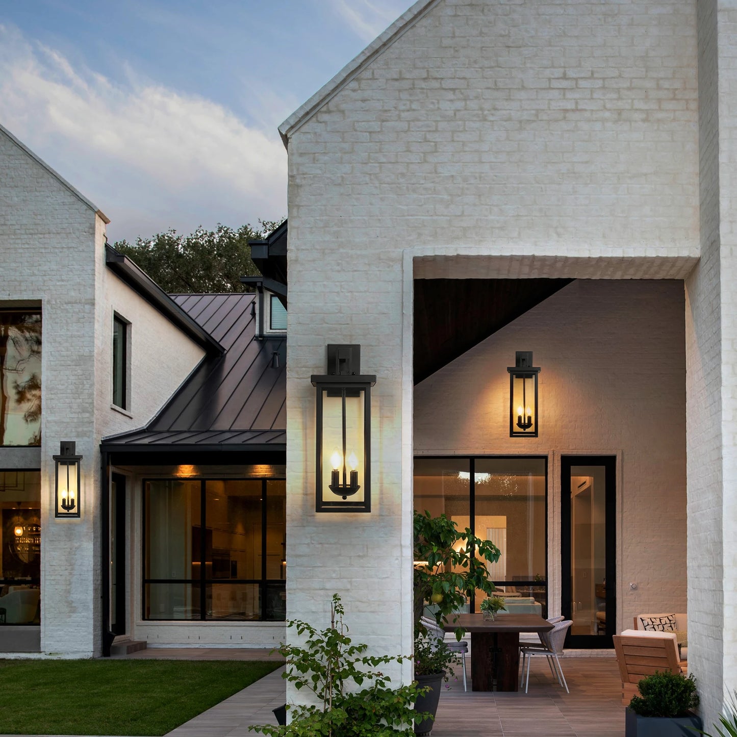22" Outdoor Wall Lantern | Dusk to Dawn | Matte Black | IP65 | 2-Light | StriveRiseFit