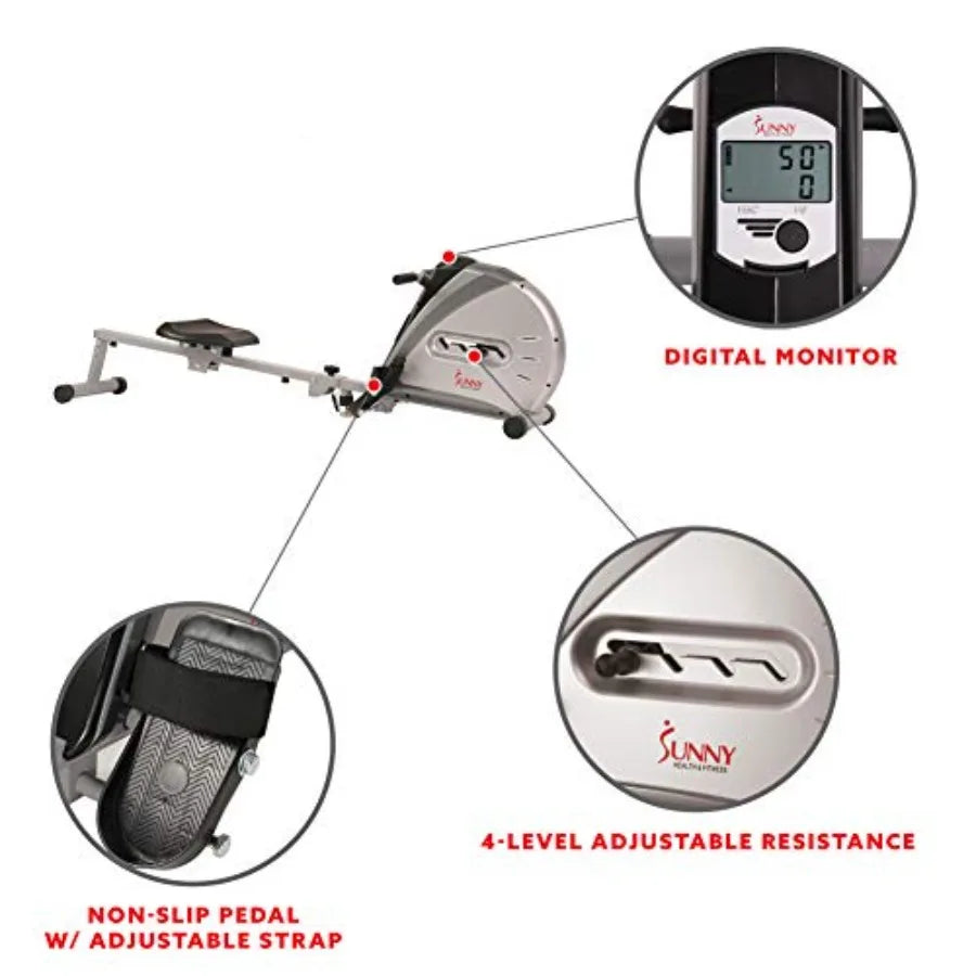 Rowing Machine Rower Ergometer with Digital Monitor, Inclined Slide Rail, 220 LB Max Weight and Foldable