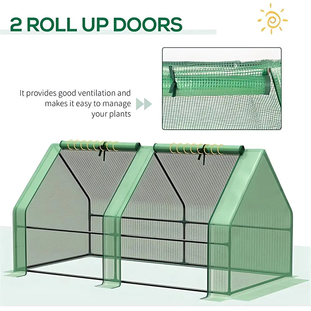 Mini Walk-In Tunnel Greenhouse | 5.9'x3'x3' Waterproof PE Cover, Steel Frame, 2 Roll-Up Doors