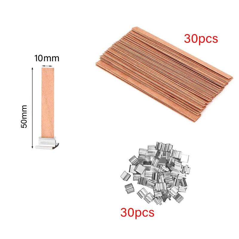 Wooden Candle Wicks with Metal Clip Base, 30 & 50-Pack | StriveRiseFit