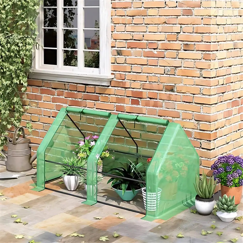 Mini Walk-In Tunnel Greenhouse | 5.9'x3'x3' Waterproof PE Cover, Steel Frame, 2 Roll-Up Doors