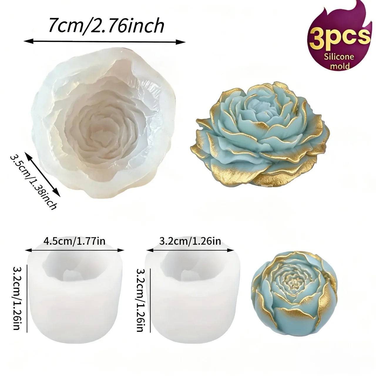 3D Rose Silicone Mold for Candles, Soap, Resin & Clay | StriveRiseFit