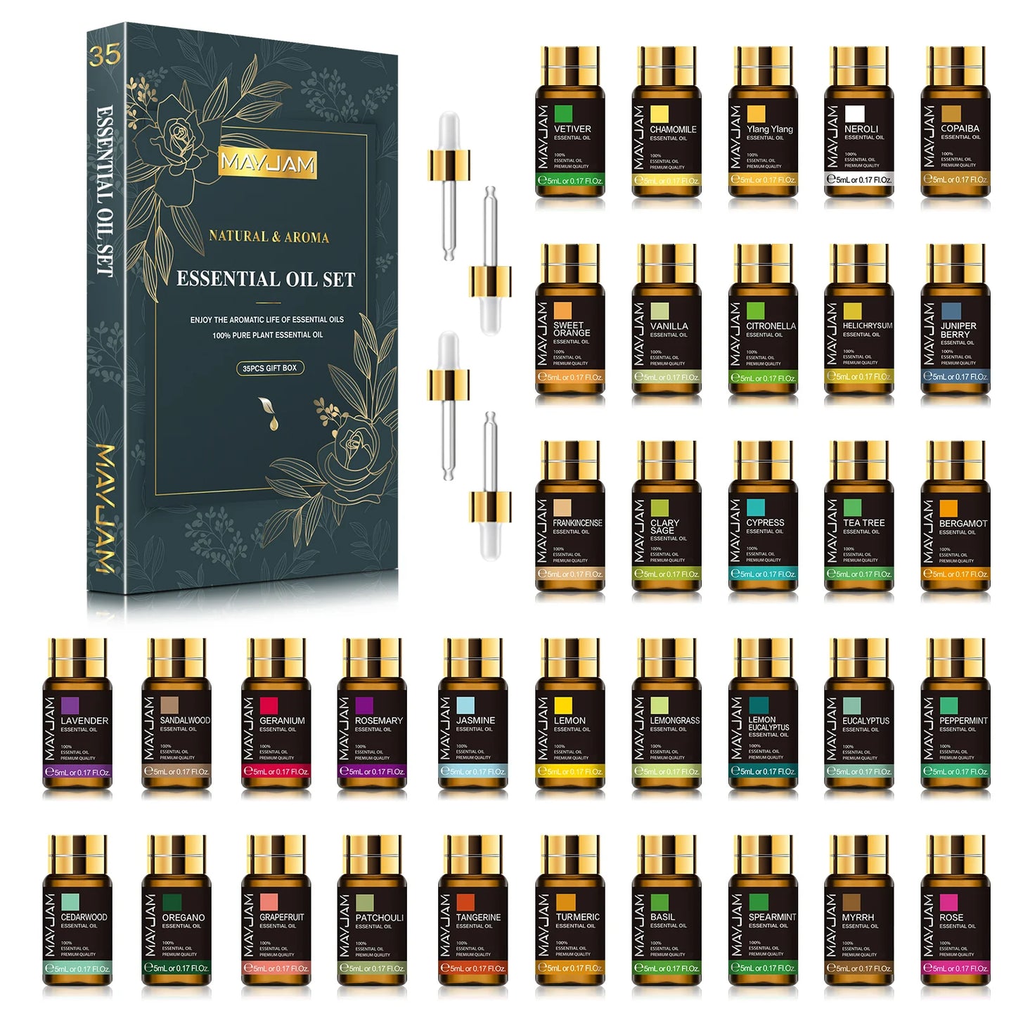 35-Piece Pure Essential Oils Set | 5ml Each | Aromatherapy & Diffuser Gift Set | StriveRiseFit