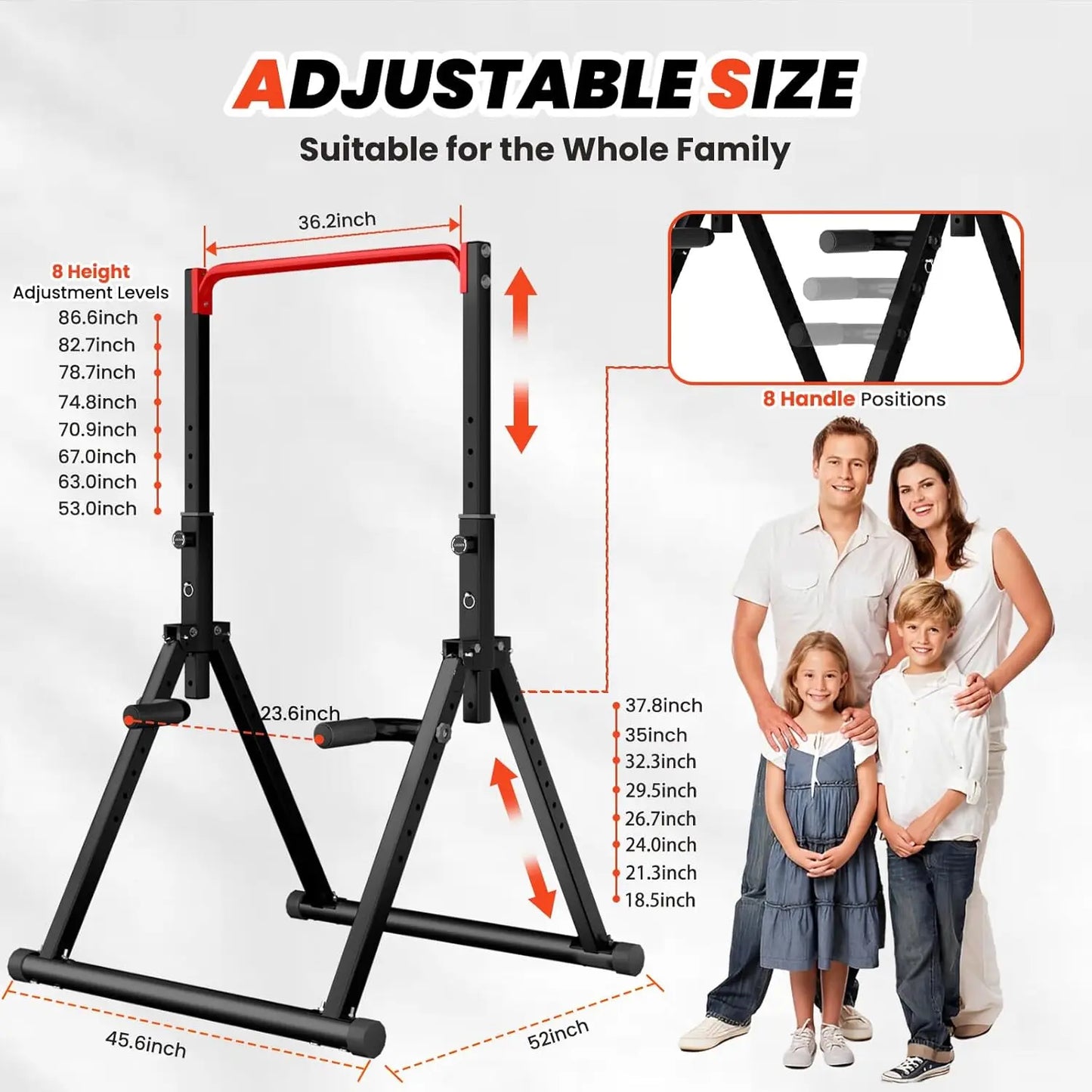 Foldable Power Tower Pull Up & Dip Station | 8 Height Adjustments, 700 LBS Capacity, Home Gym