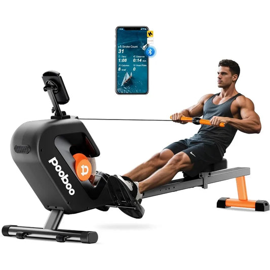 PooBoo Rowing Machine, Max 350 LBS, Magnetic Rower with LCD Monitor, Tablet Holder, Upgraded Rowing Machines for Home Use
