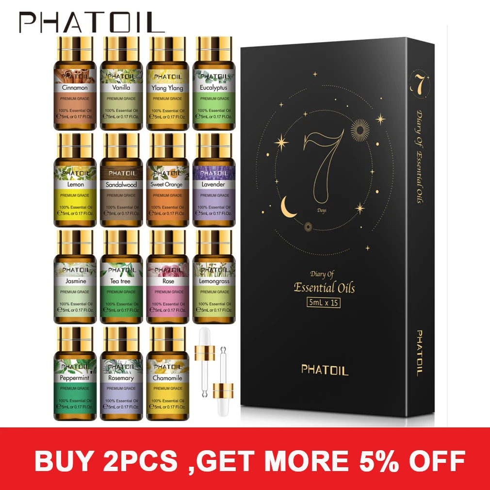 15-Piece Pure Essential Oils Gift Set | 5ml Each | Aromatherapy & Diffuser | StriveRiseFit