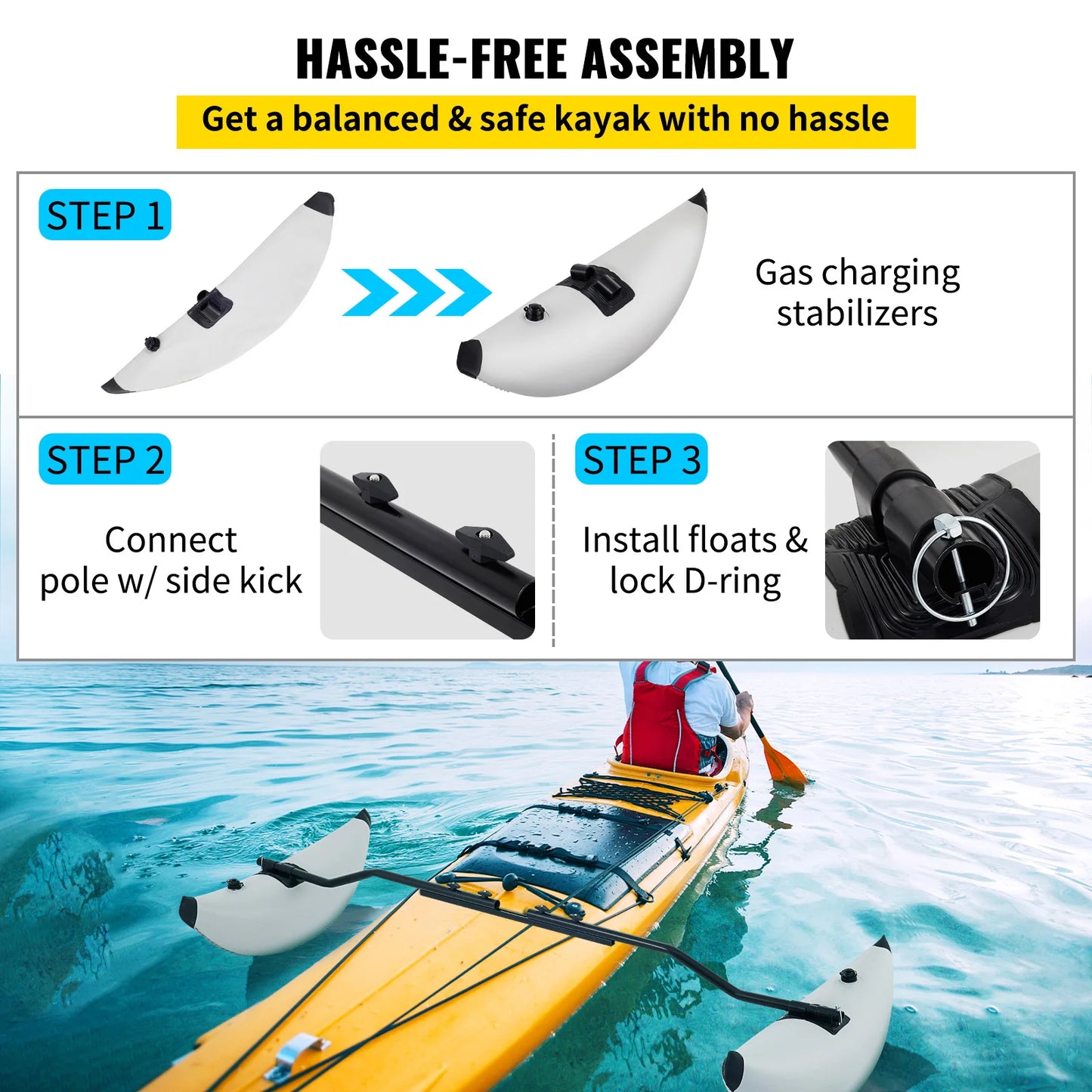 Kayak Outrigger Stabilizers 2-Pack PVC Inflatable Float with Arms & Rod for Canoe Fishing Boat | StriveRiseFit