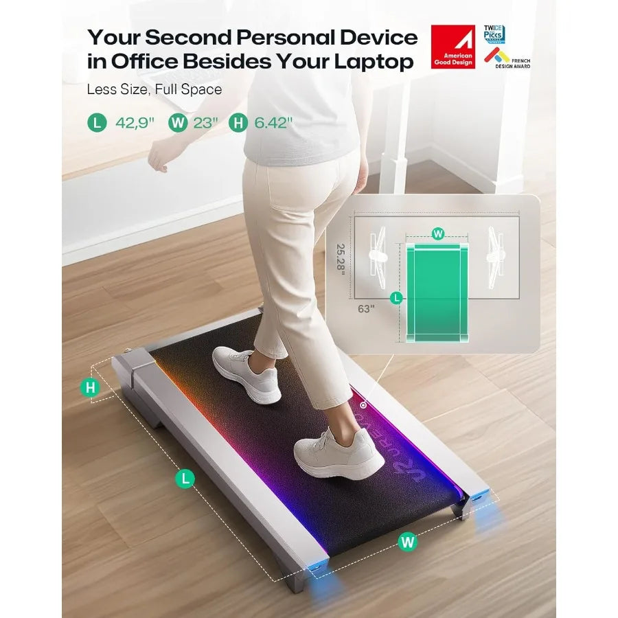 Smart Walking Pad with 14% Auto Incline, Slim Under Desk Treadmill for Office and home Fitness, Brushless Motorized, Elegant Speed Lights