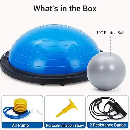 60cm Half Exercise Ball Balance Trainer Non-Slip Base 2 Bands Pump Included | StriveRiseFit