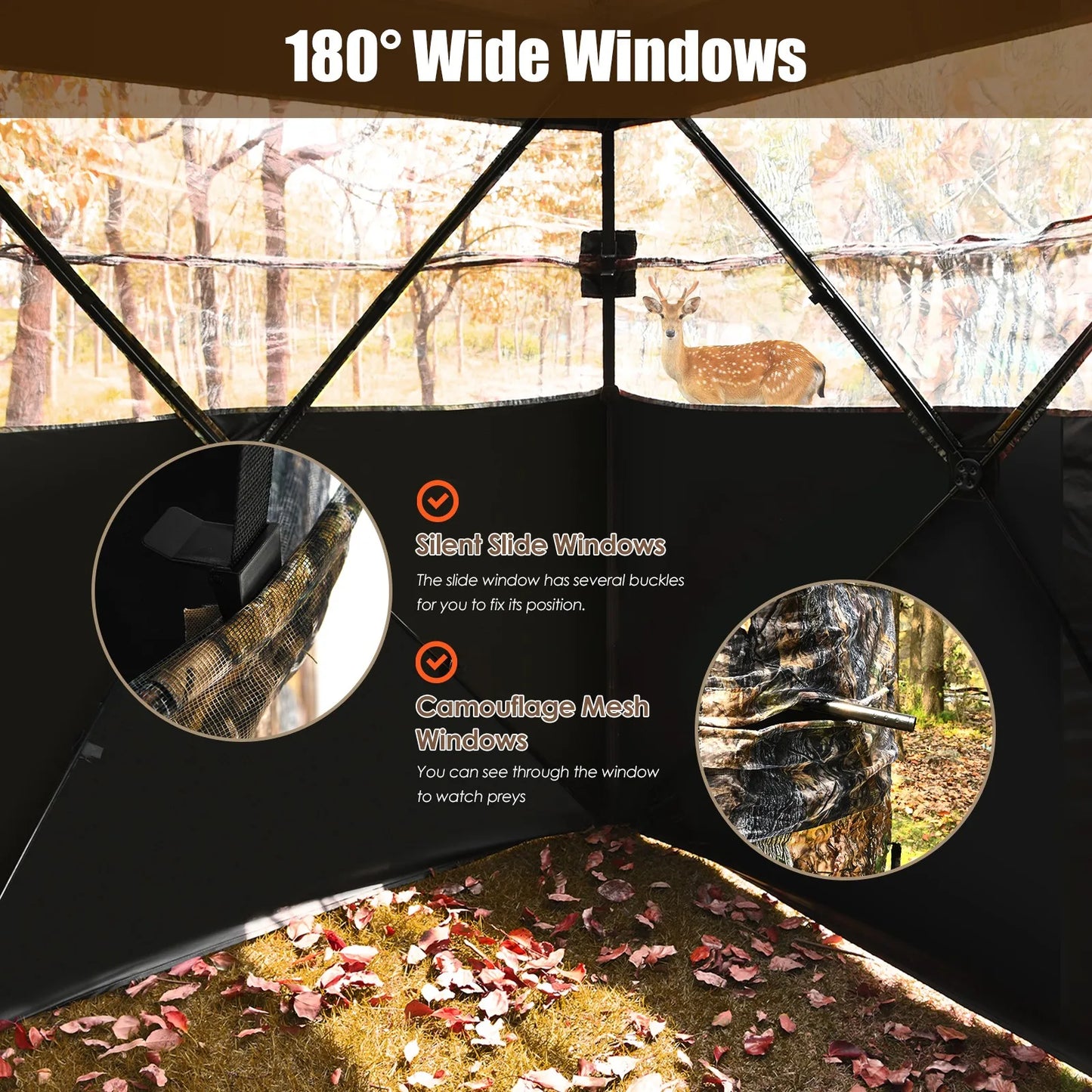 3-Person Pop-Up Hunting Blind Tent | Surround View, Slide Mesh Windows, Camouflage, 75" x 78.5" x 74"