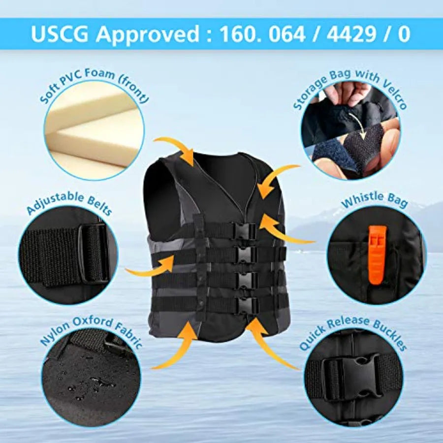 Adult USCG Approved Life Jacket Water Sports Safety Vest for Boating Kayaking | StriveRiseFit