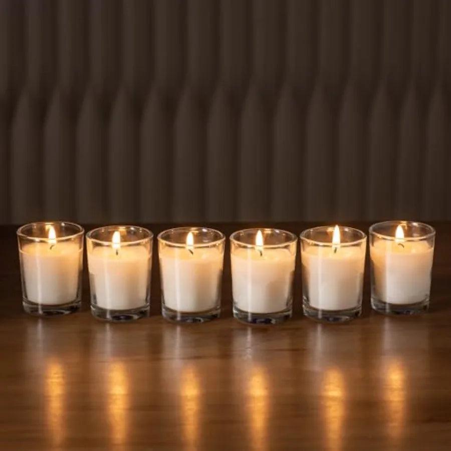 Hand-Poured Glass Votive Candles Warm White Unscented Bulk Set | StriveRiseFit