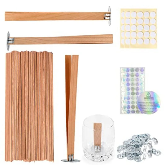 100-Piece Cherry Wood Candle Wicks Set with Stands & Glue Dots | StriveRiseFit