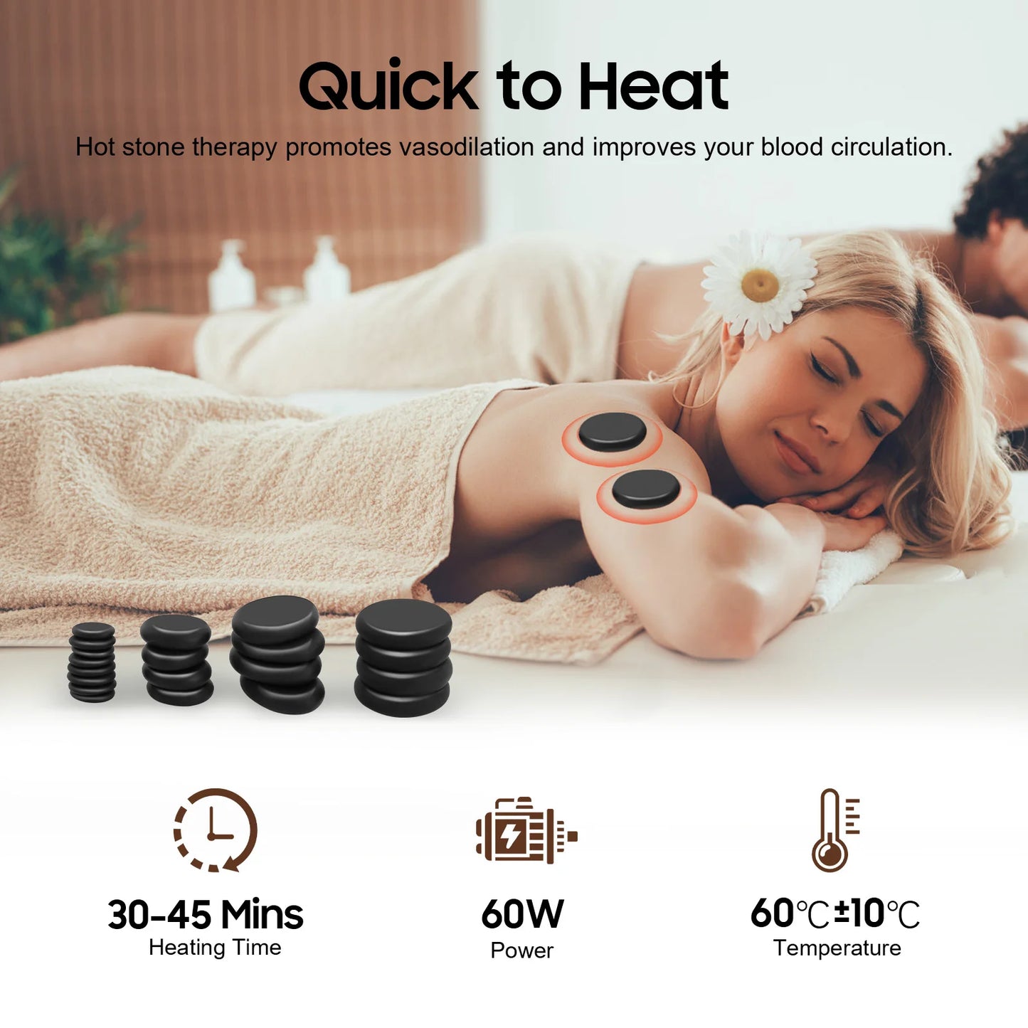20-Piece Basalt Massage Stones with Heater Box | Hot Stone Therapy