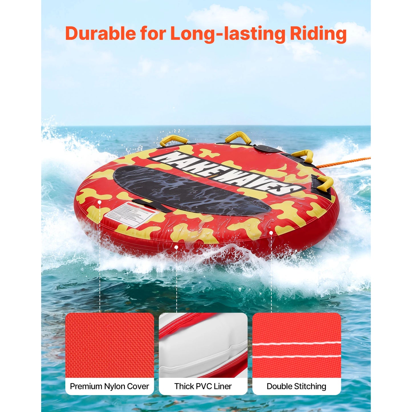 Towable Tubes for Boating 2-4 Person | Inflatable Water Tube with Anti-Slip Pad | StriveRiseFit