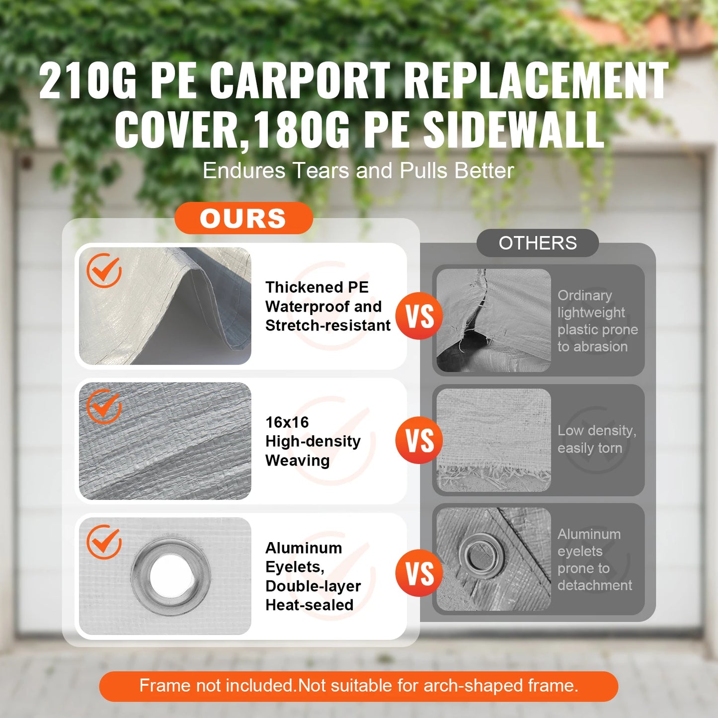 VEVOR 10x20 ft Carport Replacement Canopy Cover — Heavy-Duty Waterproof & UV-Resistant (Frame Not Included)