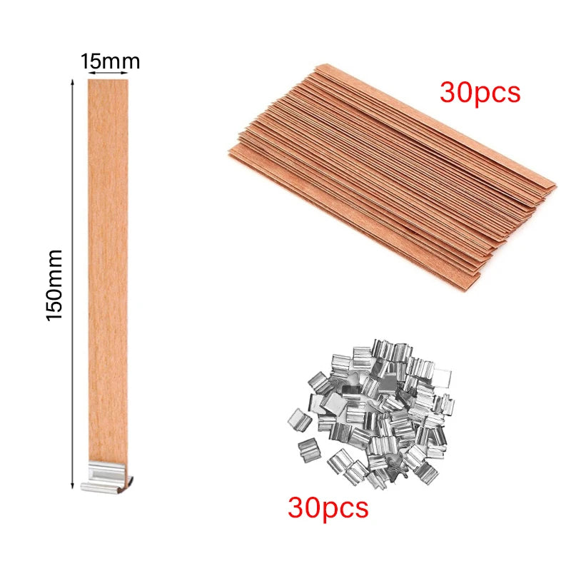 Wooden Candle Wicks with Metal Clip Base, 30 & 50-Pack | StriveRiseFit