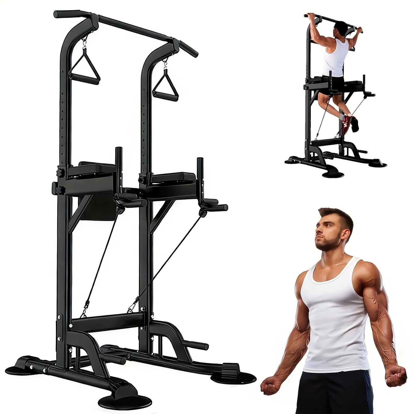 Adjustable Power Tower Pull Up & Dip Station, 10-Level Height | StriveRiseFit