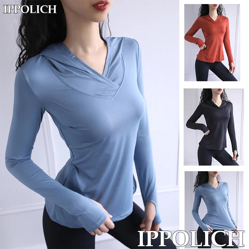 Yoga Hoodie Long Sleeve Women Breathable ~ Long T-shirt