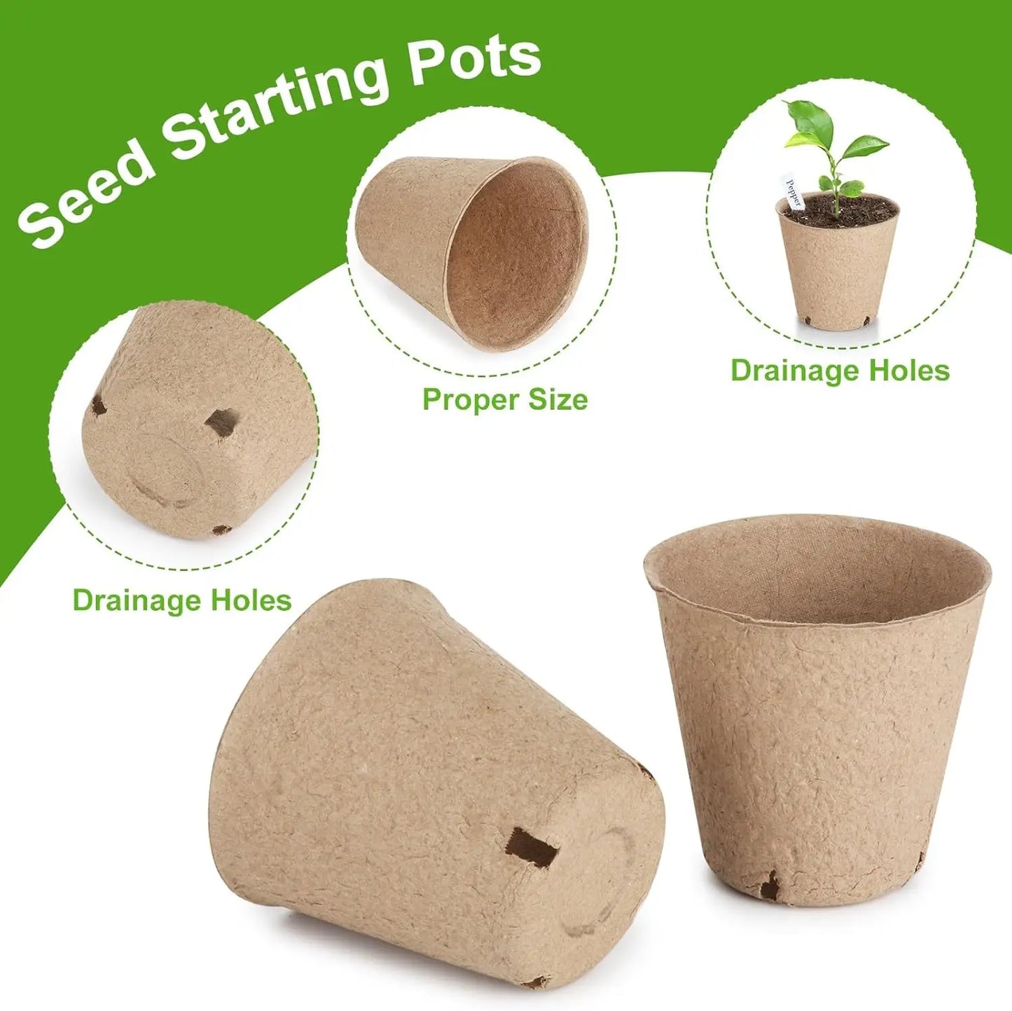 Organic Peat Pots Seed Starter Kit | 131-Pack + Labels | 3.15" | StriveRiseFit