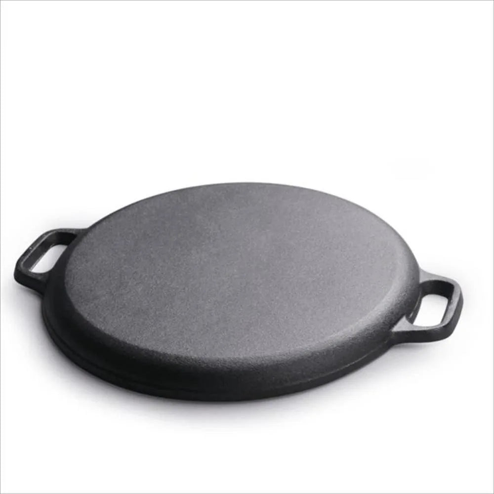 Cast Iron Round Frying Pan 35cm - Double Handle Grill for Pizza & Pancakes | StriveRiseFit