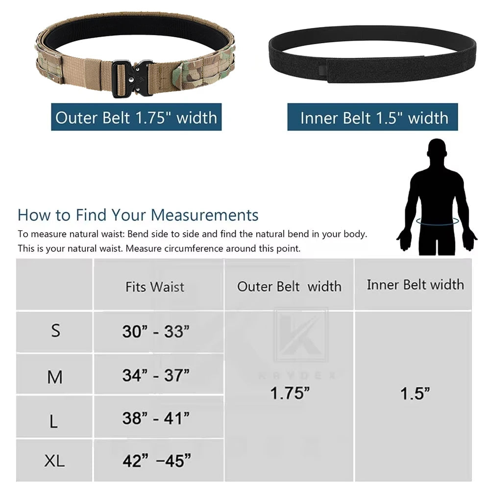 KRYDEX Tactical Rigger MOLLE Belt 1.75" - Heavy Duty Inner & Outer Combat Belt with Quick Release Buckle
