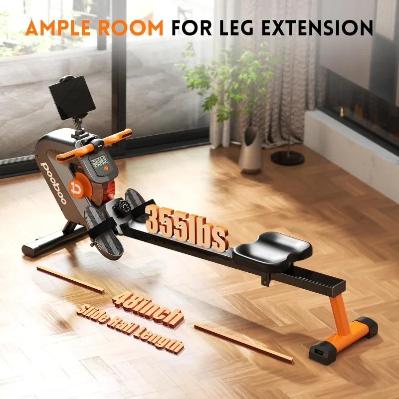 PooBoo Rowing Machine, Max 350 LBS, Magnetic Rower with LCD Monitor, Tablet Holder, Upgraded Rowing Machines for Home Use
