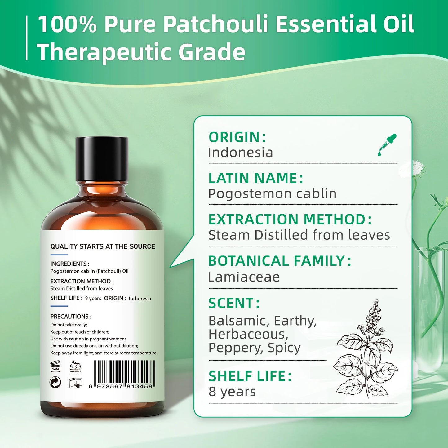 100% Pure Patchouli Essential Oil 100ml - Aromatherapy & Diffuser | HIQILI