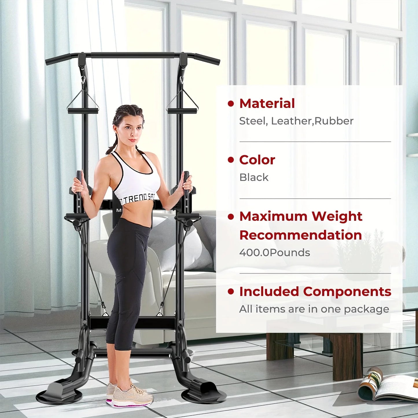 Adjustable Power Tower Pull Up & Dip Station, 10-Level Height | StriveRiseFit