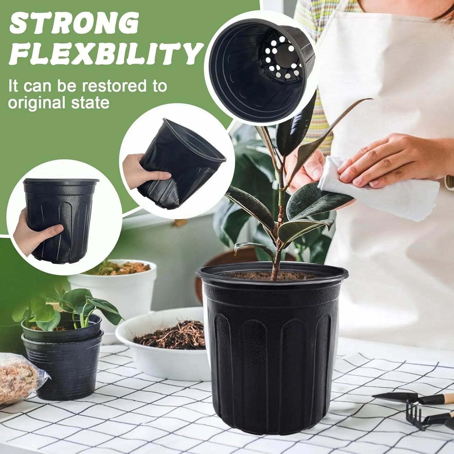 1-Gallon Black Nursery Pots | 60-Pack | Drainage Holes | Reusable | StriveRiseFit