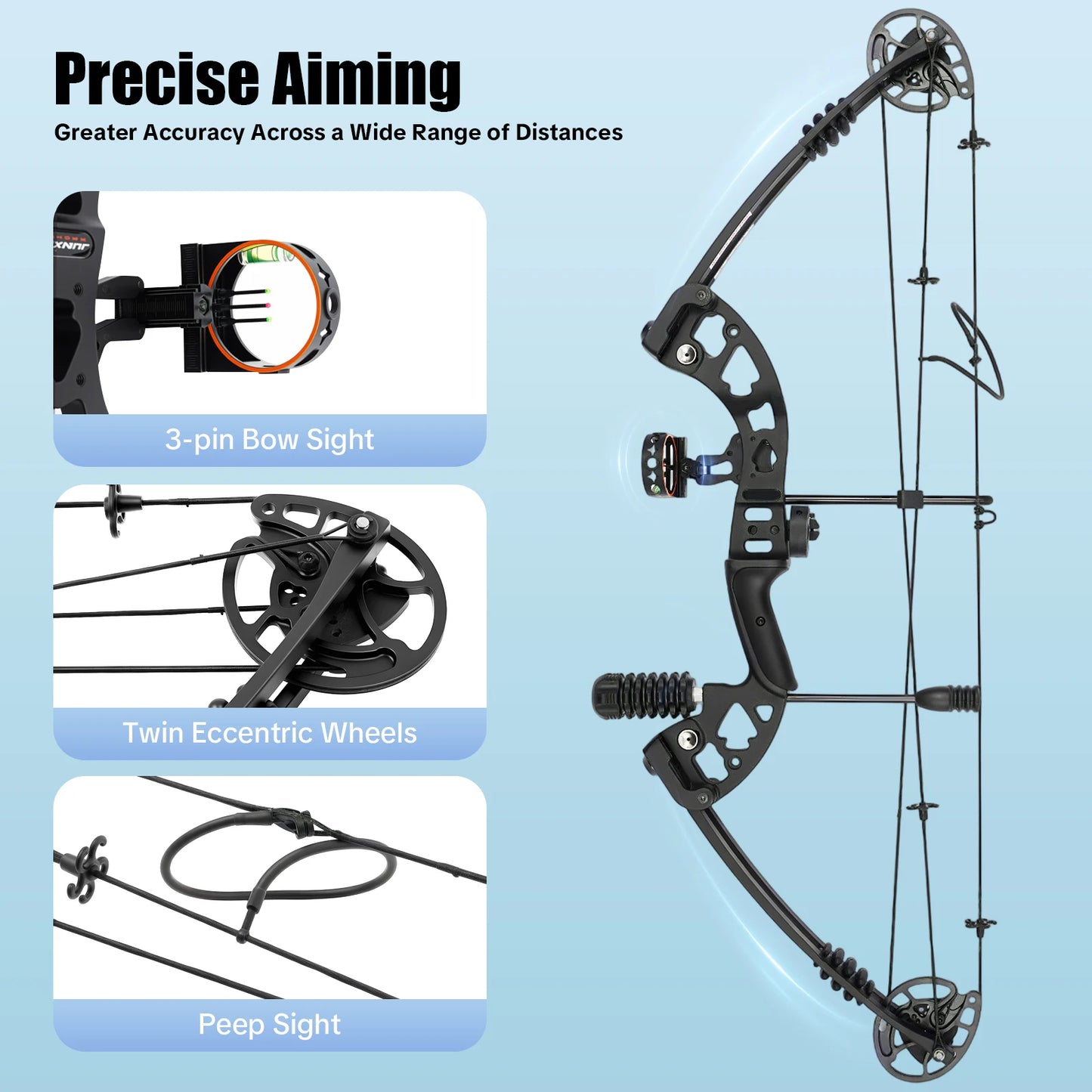30-55 lbs Adult Compound Bow Complete Set - Adjustable Draw, 3-Pin Sight, 12 Arrows