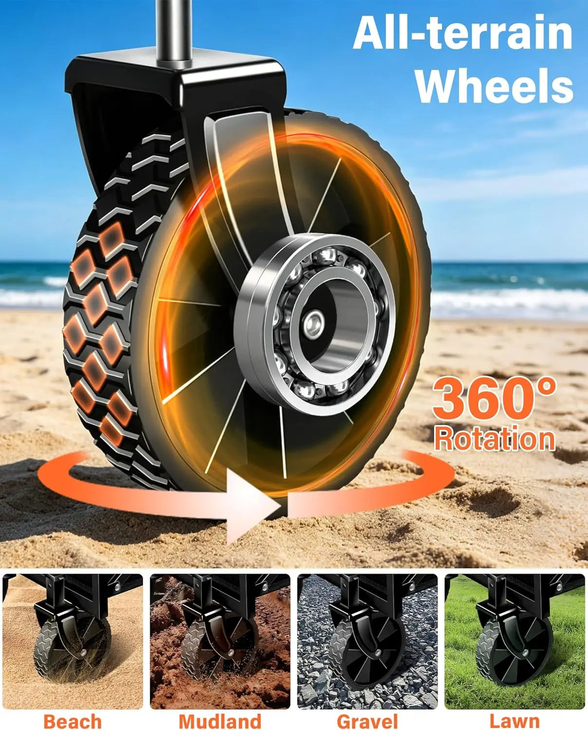 Foldable Wagon Cart with 360° Wheels, 360 LBS Capacity for Beach, Camp & Garden | StriveRiseFit