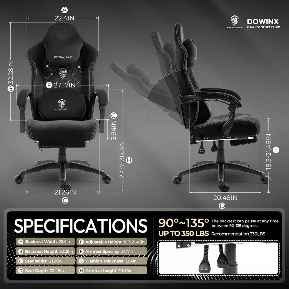Dowinx Fabric Gaming Chair with Heated Massage - Big & Tall Gamer Chair