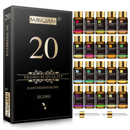 20-Piece Pure Essential Oils Gift Set | 5ml Each | Aromatherapy & Diffuser | StriveRiseFit