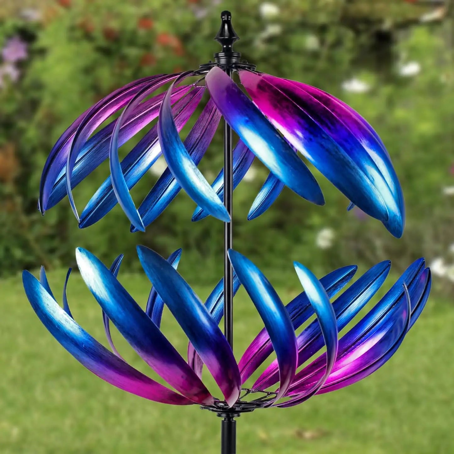 Kinetic Garden Wind Spinner | Double-Layer Metal | Blue & Purple Gradient | 24" | StriveRiseFit