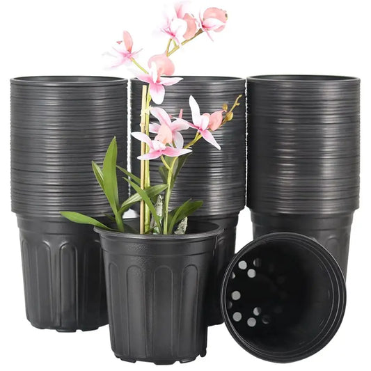 1-Gallon Plastic Nursery Pots | 100-Pack | Drainage Holes | Flexible & Stackable | StriveRiseFit