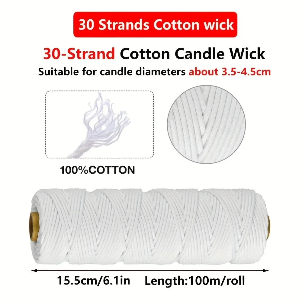 100m Cotton Candle Wick Roll, Eco & Square Braid, Multiple Strand Sizes | StriveRiseFit