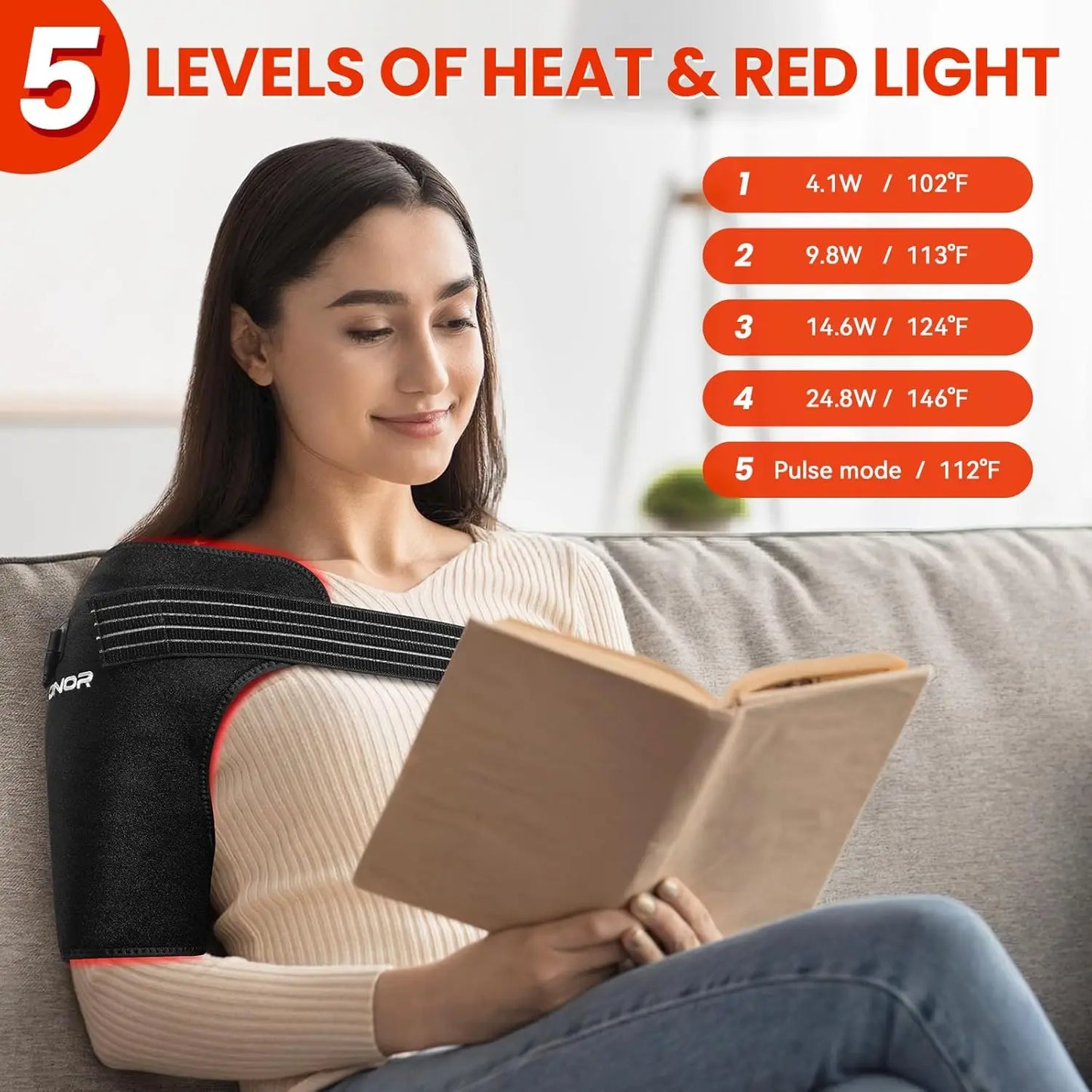 Red Light Therapy Shoulder Wrap — 660nm & 850nm Infrared Heat Pad for Pain Relief