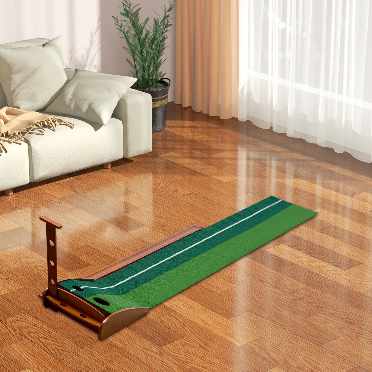 Indoor Golf Putting Green Mat with Auto Ball Return, Dual-Hole, 118" Long | StriveRiseFit