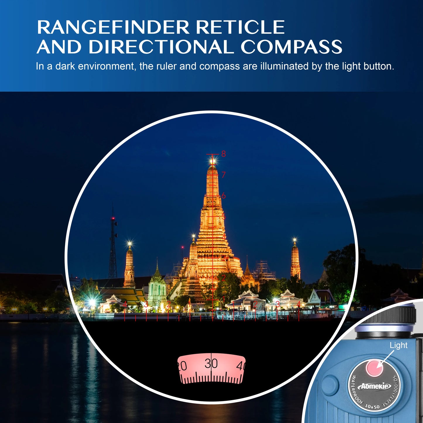 10x50 Marine Binoculars | Blue | IPX7 Waterproof, BAK4 Prism, Illuminated Compass & Rangefinder for Boating & Hunting