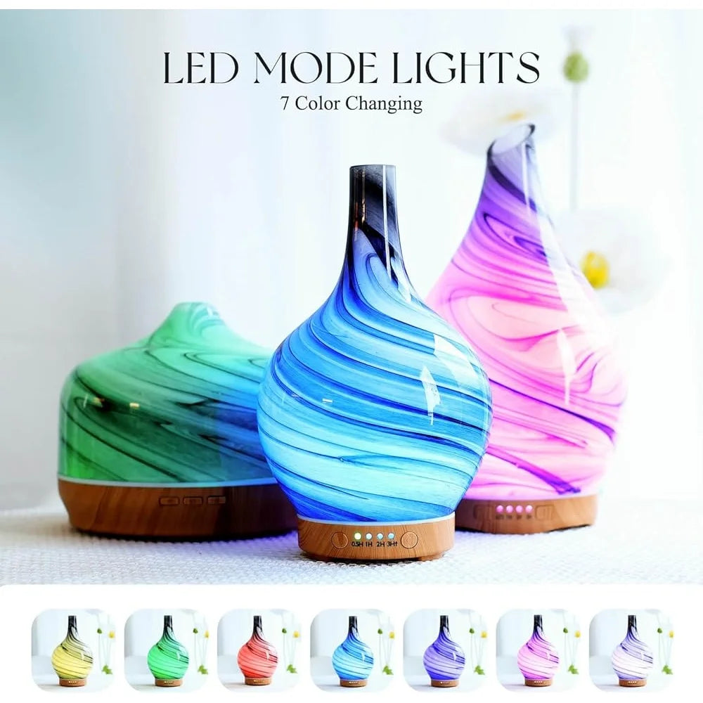 Aroma Diffuser Essential Oil Ultrasonic Humidifier Glass Handmade Mood Light Aromatherapy Cool Mist Air Purifier Relaxation Gift