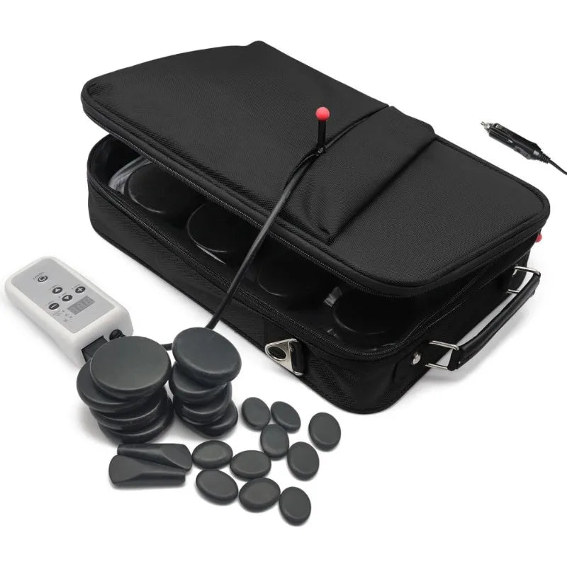 Portable Massage Stone Warmer Set, 20 Pieccs Basalt Stones, Electric Heater Kit, Hot Stones Warmer