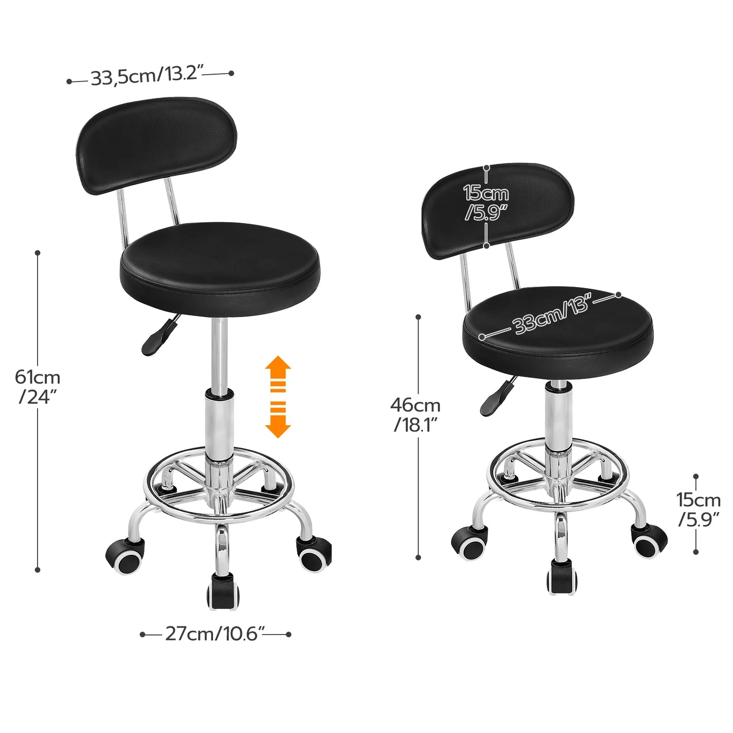Height-Adjustable Rolling Stool with 360° Swivel — Office, Salon & Drafting Chair | StriveRiseFit