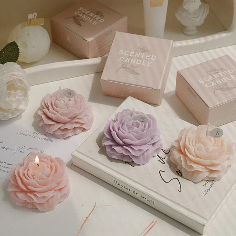 3D Peony Flower Shaped Scented Soy Wax Candle Gift 7 Scents | StriveRiseFit